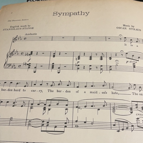 MCMVIII “The Chocolate Soldier” Movie Sheet Music:Sympathy. Starring Nelson Eddy - Picture 5 of 6